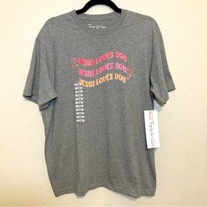 NWT THINGS SHE LOVES Jesus Loves You Short Sleeve Crew Neck Tee Shirt Size Large